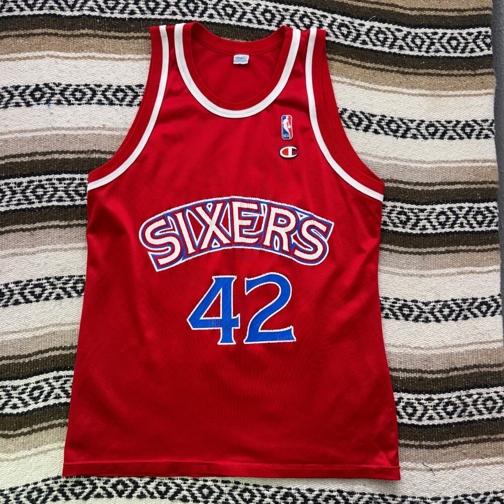 Vintage 90's Champion Jerry Stackhouse Philadelphia 76ers Red Jersey Sz 44 Large